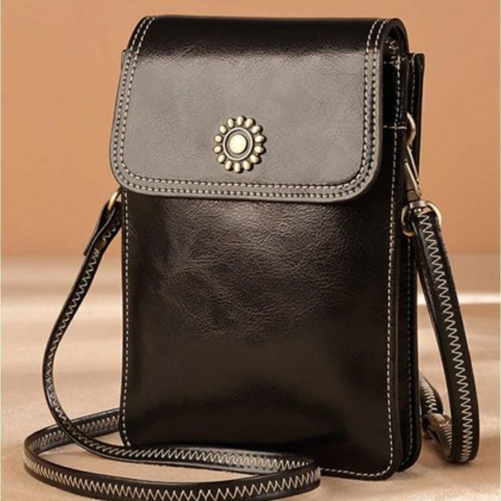 Tomato & Potato  Black Daisy Leather Crossbody Bag